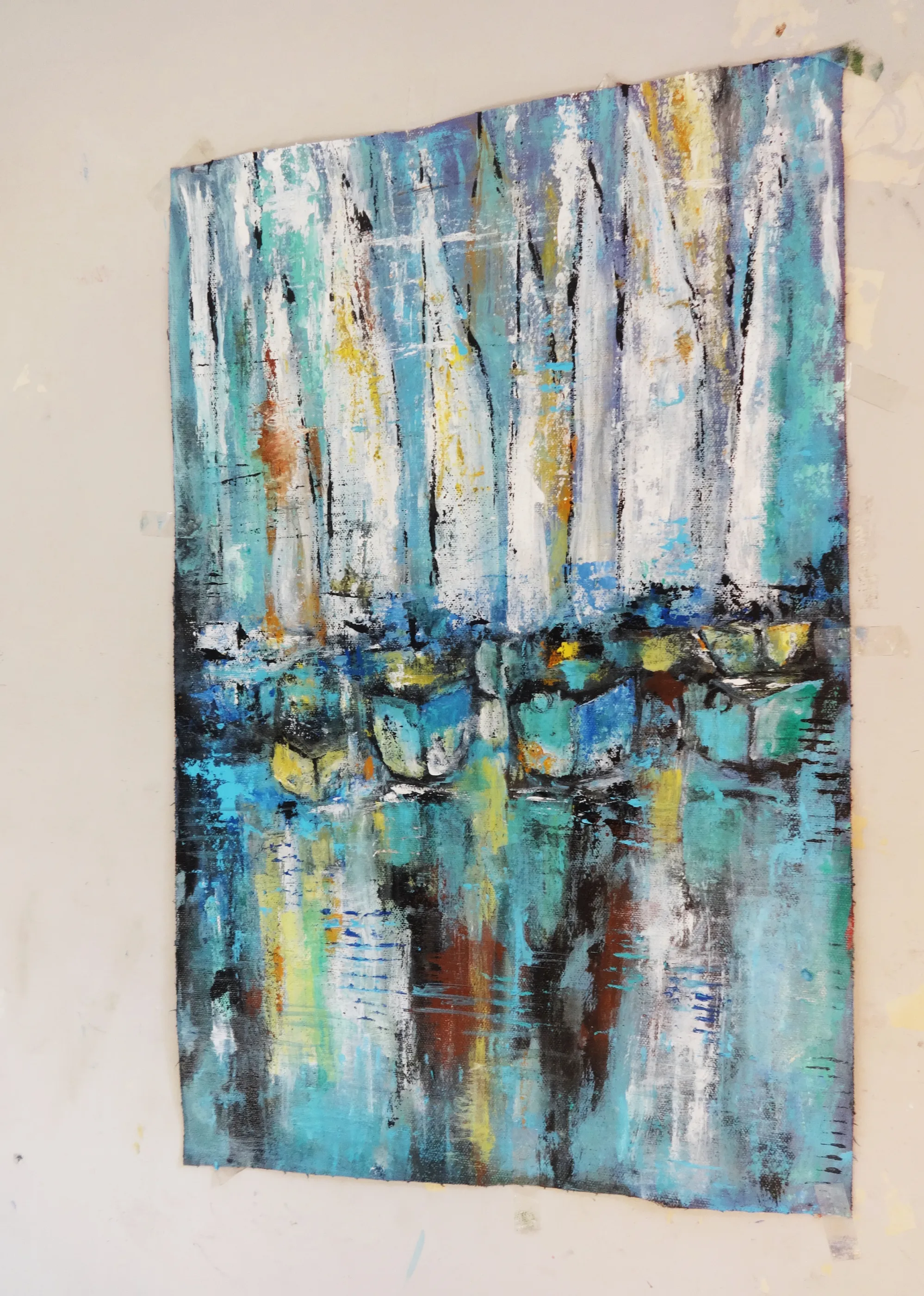 Reflections of the Harbor Abstract Acrylic Painting - View 2